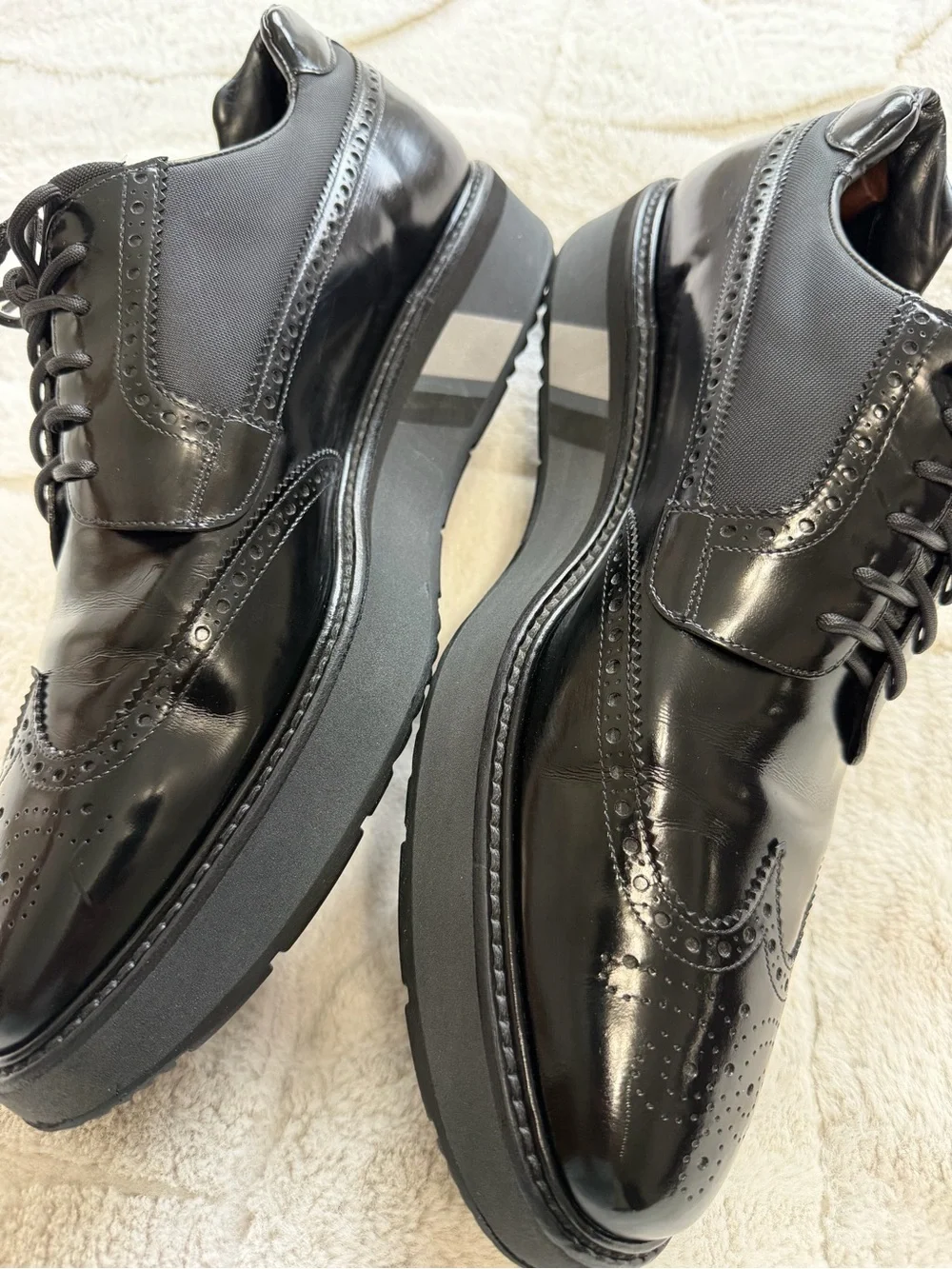 $1,150 Prada Men's Black Leather Platform Oxford Chunky Sole Brogues 11 12